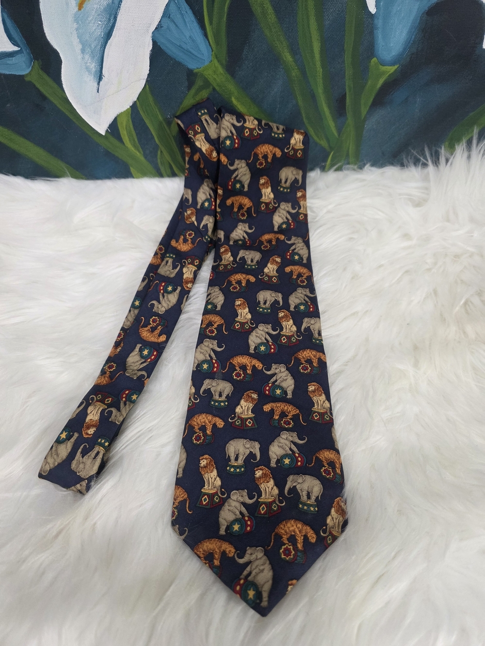 Pierre Cardin Navy Tie with Circus Animal Motif